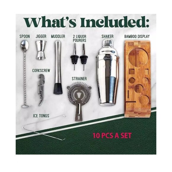 10-Pieces Mixology Bar Kit with Stand Complete Cocktail Shaker Bartender Tools - Picture 3 of 6